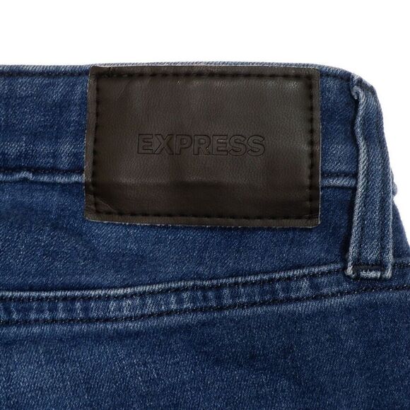 Express Mens Jeans 31x32 Measures 32x29.5 Straight Blue Denim Stretch - Picture 10 of 11